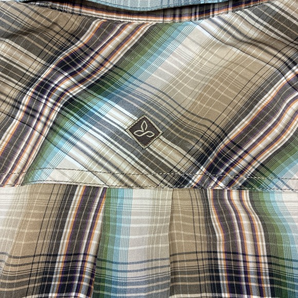 prAna Button Up Shirt Short Sleeve Mens Medium Plaid Organic Cotton Polyester - Picture 10 of 12